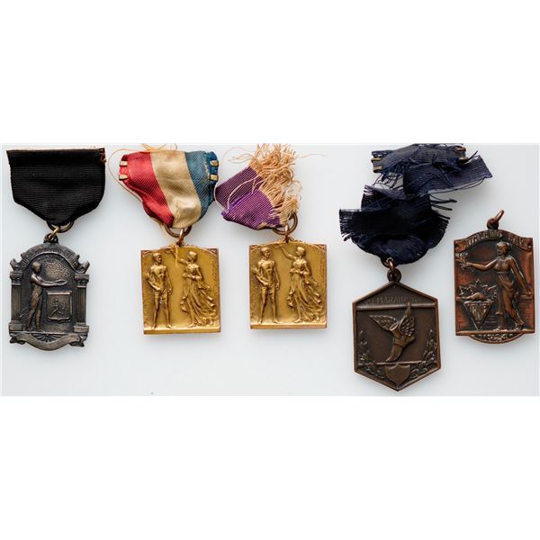 Vintage Sports Medals;  Lot of 5 Marathon related medals. Silver. Silver. Bronze and Gilt issues dat
