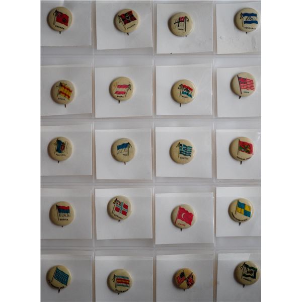 Vintage Pins;  1896 Patented Sweet Corporal Cigarettes Premium Flags of Nations Pins.  Lot of 117 pc