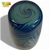 Image 3 : 9" Iridescent Blue Blown Glass Vase with Pulled Feather Design