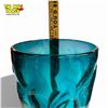 Image 4 : Tall Blue Footed Glass Trophy Vase 28 Inches Mid-century Design Art Glass
