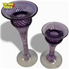 Image 2 : Robert Held Art Glass Amethyst Swirl Candlestick Holders Signed 1996 Canada