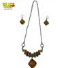 Image 1 : New Tri-colour 20" Amber Resin Necklace & Earring Set - Center of necklace is 2.5" long.