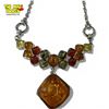 Image 2 : New Tri-colour 20" Amber Resin Necklace & Earring Set - Center of necklace is 2.5" long.