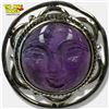 Image 3 : Sterling Silver Natural Carved Moon Face Amethyst Pendant & Earring Set - Size 9.5 ring and earrings