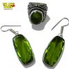 Image 1 : .925 Sterling Silver Peridot Earrings & Ring Set -  Size 9 ring is 24mm wide, drop earrings are 30mm
