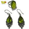 Image 1 : .925 Sterling Silver Peridot Earrings & Ring Set -  Gemstone in the size 9 ring is 23mm long - Total