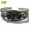 Image 1 : .925 Sterling Silver Abalone & Amethyst Cuff Bracelet - 24mm wide - Weight : 18.7 grams