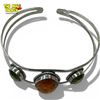 Image 2 : .925 Sterling Silver Amber Resin & Emarald Crystal Cuff Bracelet - 26mm wide - Weight including gems
