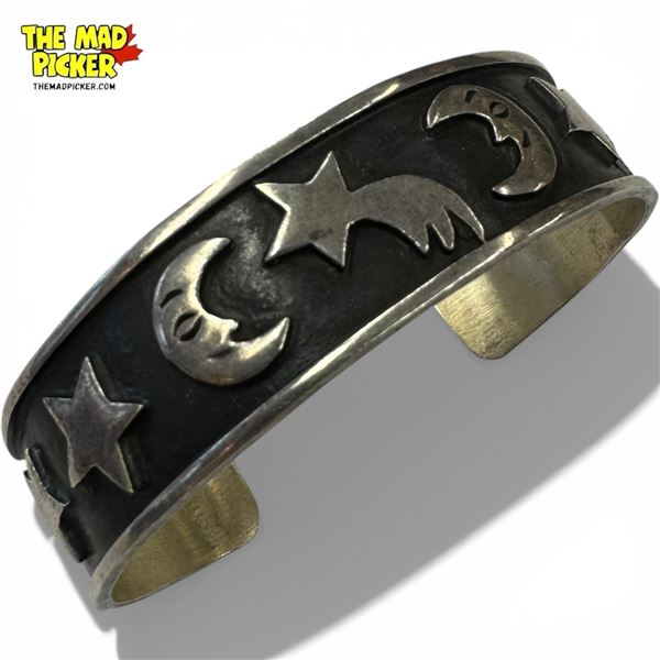 .925 Sterling Silver Mexican Cuff Bracelet - 18mm wide - Weight : 33.7 grams