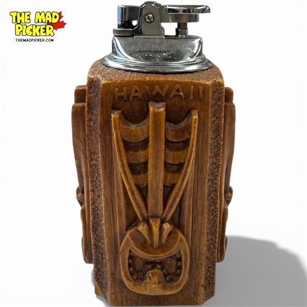 Coco Joe's Hapa Wood Hawaii Tiki Lighter - 2" x 2" x 5" Tall - Small chip in the base - (Wood & Resi