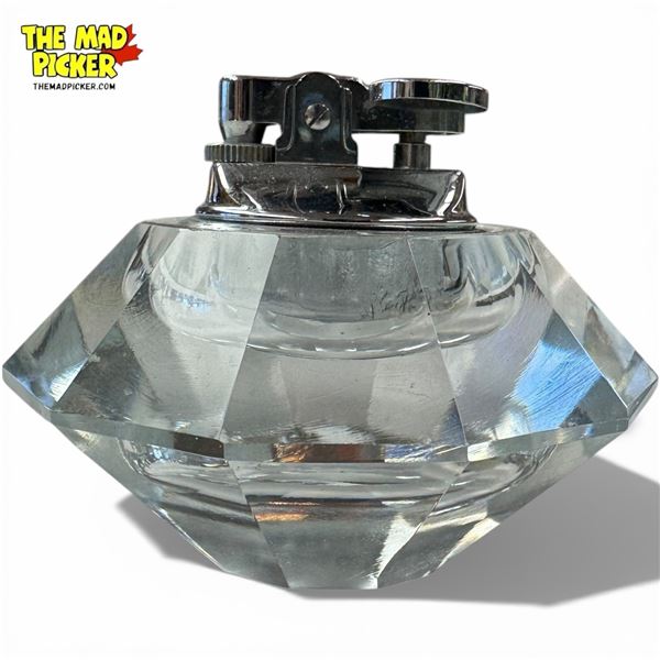 Mid-Century Cut Glass Table Lighter - 4" diameter x 3" tall