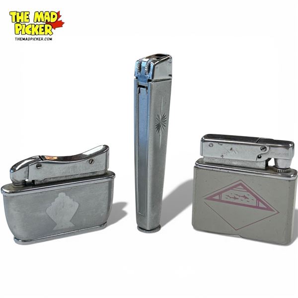 3 Vintage Pocket Lighters - Featuring the Maypole Sun Pearl 3" Slim Lighter