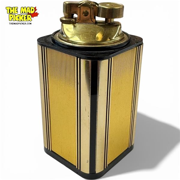 Vintage Brass & Black Table Lighter - 2" x 2" x 4" tall