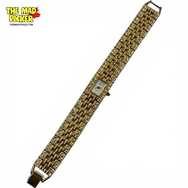 Vintage KJL (Kenneth Jay Lane) Gold-Tone Crystal Embellished Bracelet Watch