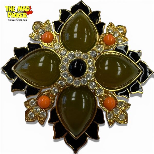 1990s Joan Rivers Maltese Cross Brooch - Excellent condition - 3" diameter