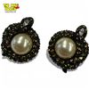 Image 1 : Vintage KJL (Kenneth Jay Lane) Faux Pearl & Rhinestone Clip-On Serpent Earrings - 1.5" diameter