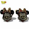 Image 1 : Vintage Disney Minnie Mouse Rhinestone & Enamel Clip-On Earrings - 1" x 1.25"
