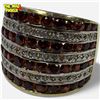 Image 1 : Gold Plated Sterling Silver Ring with Rows of Faceted Garnets  - Size 7.5 ring is 18mm wide - Weight