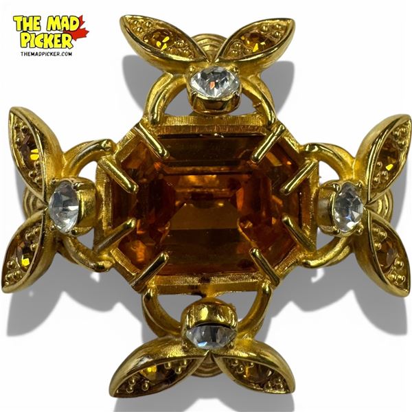Joan Rivers Gold-Tone Topaz Crystal; and 4 Bees Brooch - Excellent condition - 2" x 2"