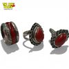 Image 1 : 3 Sterling Silver Red Agate Rings - Sizes 9 and 11 - Total weight: 24.2 grams