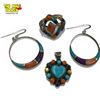 Image 1 : Sterling Silver Multi-Gemstone Inlay Ring, Pendant & Earrings - Total weight: 20 grams