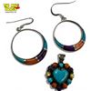 Image 2 : Sterling Silver Multi-Gemstone Inlay Ring, Pendant & Earrings - Total weight: 20 grams