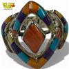Image 3 : Sterling Silver Multi-Gemstone Inlay Ring, Pendant & Earrings - Total weight: 20 grams