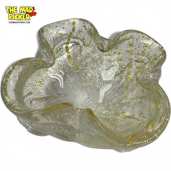 Gold Leaf Murano Glass Ashtray - 2" deep x 6" diameter