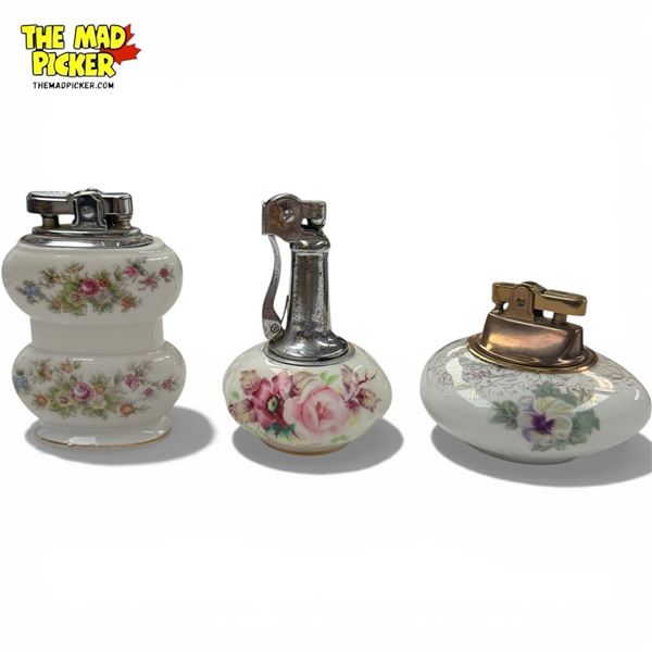 3 Vintage Japanese Porcelain Table Lighters - Tallest is 4"