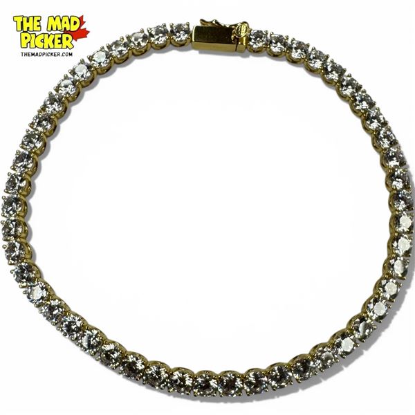 Gold Plated Sterling Silver CZ Tennis Bracelet by PAJ - 8" long - 3.5 mm gems - Weight: 14.9 grams