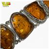 Image 2 : New 2" Wide Amber Resin Toggle Clasp Bracelet in Silver Setting (stamped .925 Sterling )