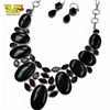 Image 2 : New Black Obsidian & Amethyst Crystal Necklace & Earring Set - Collar necklace is 2.5" deep and earr