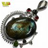 Image 1 : Large Sterling Silver Labradorite & Gemstone Pendant - 2.5" x 3" - Weight: 44.7 grams