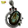 Image 2 : Large Sterling Silver Labradorite & Gemstone Pendant - 2.5" x 3" - Weight: 44.7 grams