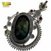 Image 3 : Large Sterling Silver Labradorite & Gemstone Pendant - 2.5" x 3" - Weight: 44.7 grams