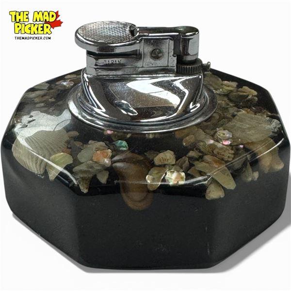 Vintage Acrylic Table Lighter with Embedded Sea Shells & Abalone
