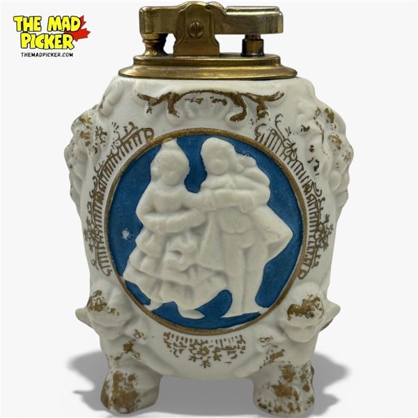 1950s Footed Bisque Table Lighter with Cameo Center