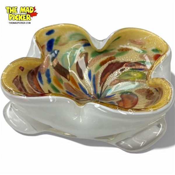 Multi-Colour & Metal Fleck Murano Glass Bowl - 4" tall x 9 " diameter