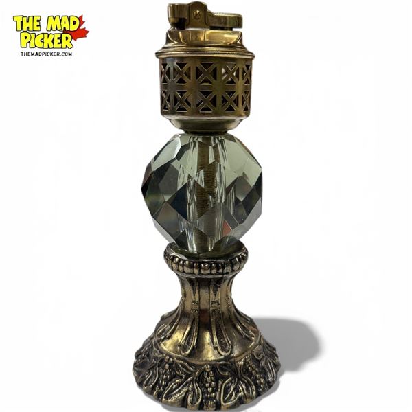 Vintage 8" Brass & Smoked Glass Table Lighter