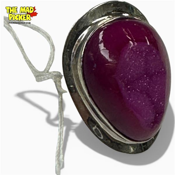 .925 Sterling Silver Crystal Agate Statement Ring - Size 8.5 ring is 32 mm wide - Total weight: 13 g