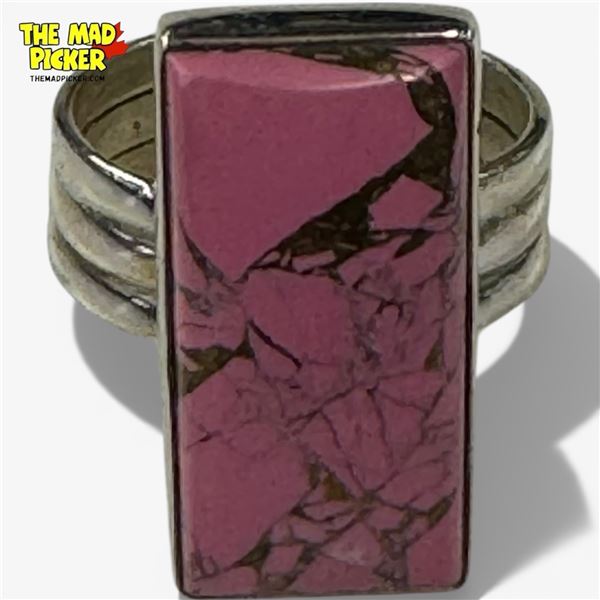 .925 Sterling Silver Rhodonite Ring - Size 10 ring is has a 24 mm long stone - Total weight: 10 gram