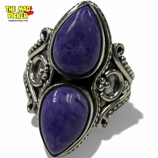 .925 Sterling Silver Purple Charoite Ring - Size 9.5 ring is 28 mm wide- Total weight: 9.8 grams
