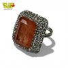 Image 1 : .925 Sterling Silver Padparadscha Quartz Ring with Surrounded with Clear Crystals - Size 7.5 ring is