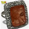 Image 2 : .925 Sterling Silver Padparadscha Quartz Ring with Surrounded with Clear Crystals - Size 7.5 ring is