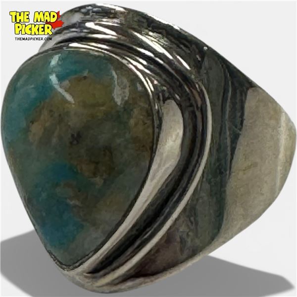 .925 Sterling Silver Natural Turquoise Ring - Size 9 ring is 26 mm wide- Total weight: 7.7 grams