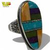 Image 1 : .925 Sterling Silver Multi-Stone Inlay Ring - Size 10 ring is 32 mm wide- Total weight: 9.2 grams