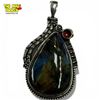 Image 1 : Sterling Silver Labradorite & Garnet Pendant - 1.5" x 2" - Weight: 21 grams
