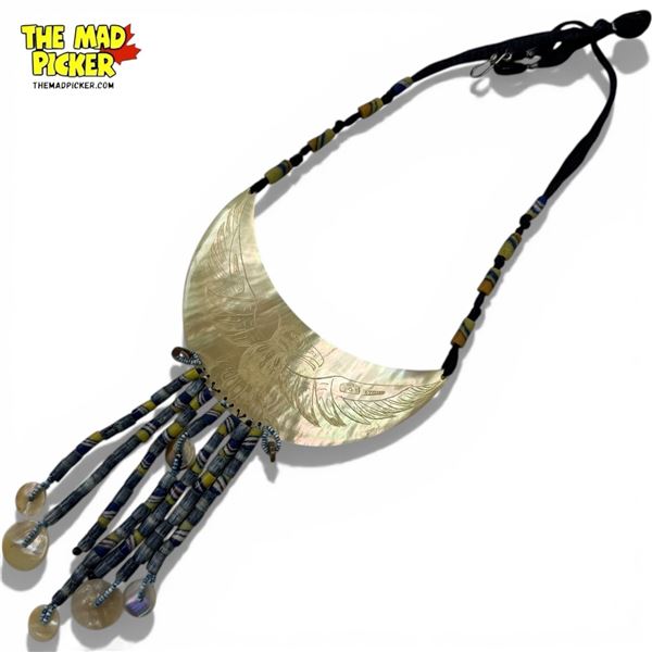 Eagle Design Mother of  Pearl & Ceramic Bead Necklace - Giershoj Signed