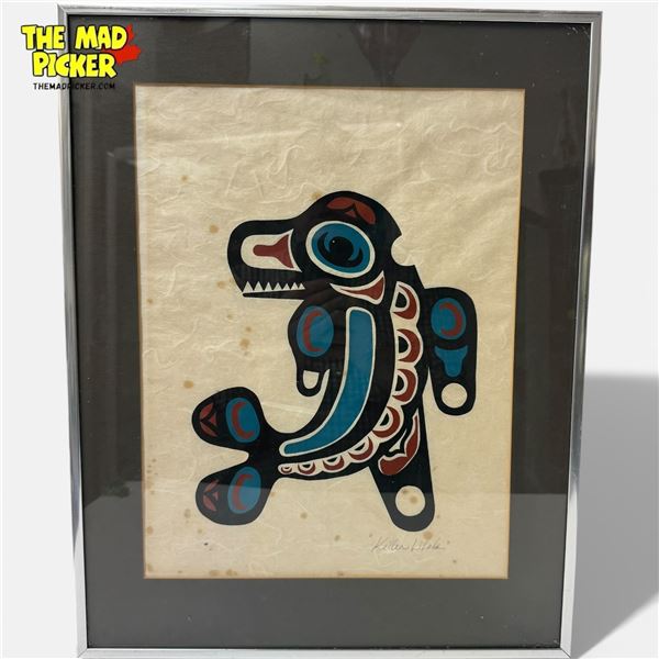 First Nations "Killer Whale" Print - Some spotting - 15" x 19" framed