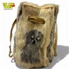 Image 1 : Fabric Lined  Fur Handbag with Inuit Ookpik Design - 7" tall x 9" diameter